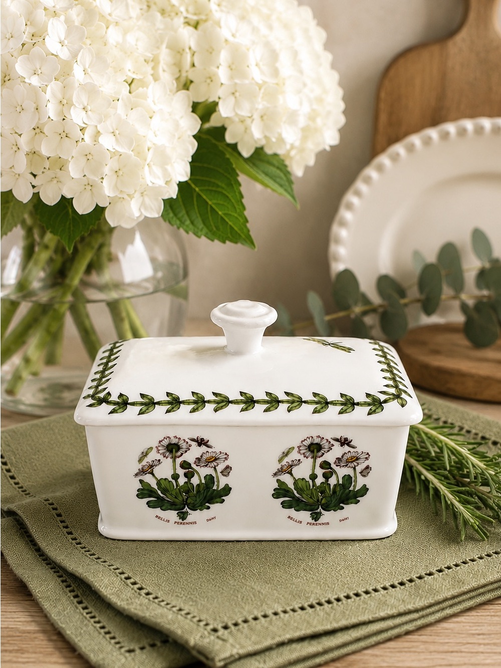 Portmeirion Botanic Garden Covered Butter Dish 4 Floral Designs EUC